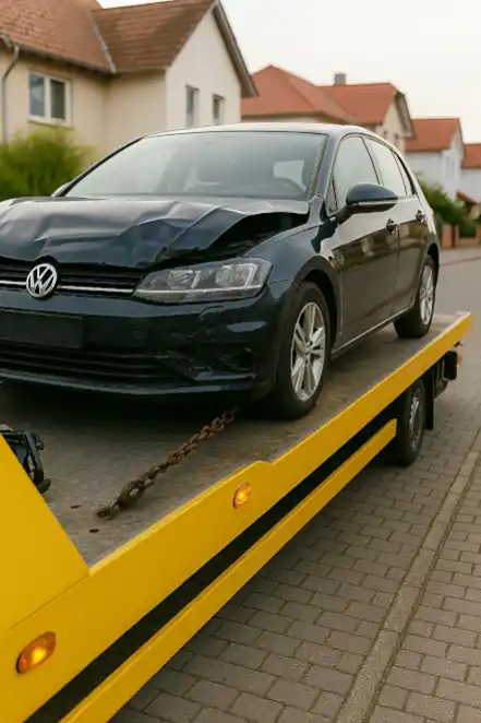 Ein defektes Auto wird in Eisenach abgeschleppt, um es für den Autoankauf vorzubereiten.